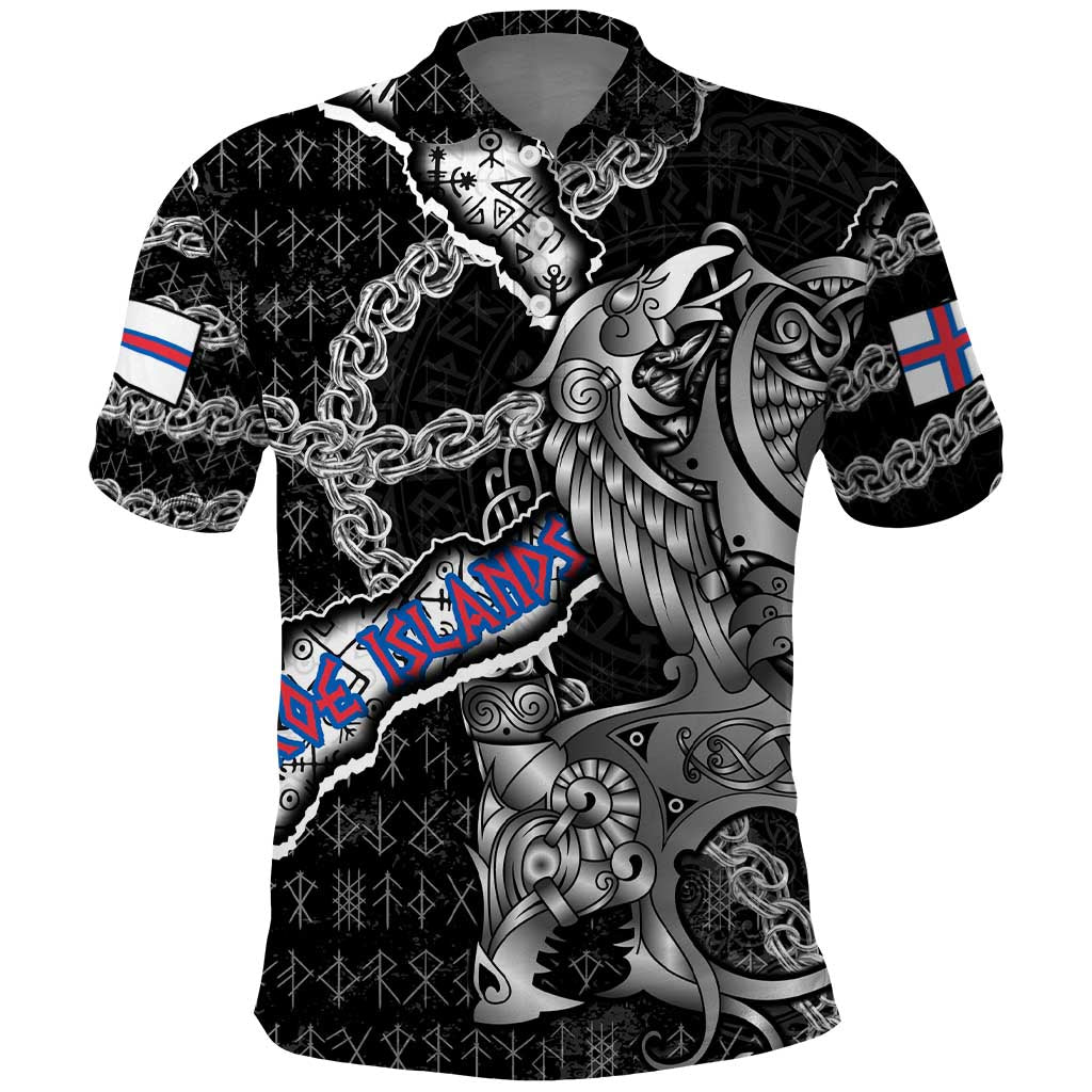 Personalized Faroe Islands Vikings Polo Shirt Nordic Lion Bound in Runes and Chains
