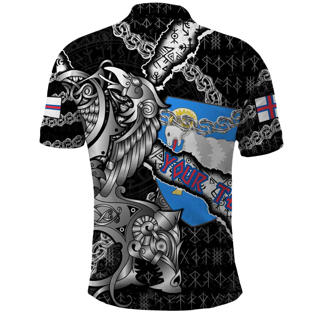 Personalized Faroe Islands Vikings Polo Shirt Nordic Lion Bound in Runes and Chains