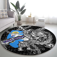 Faroe Islands Vikings Round Carpet Nordic Lion Bound in Runes and Chains