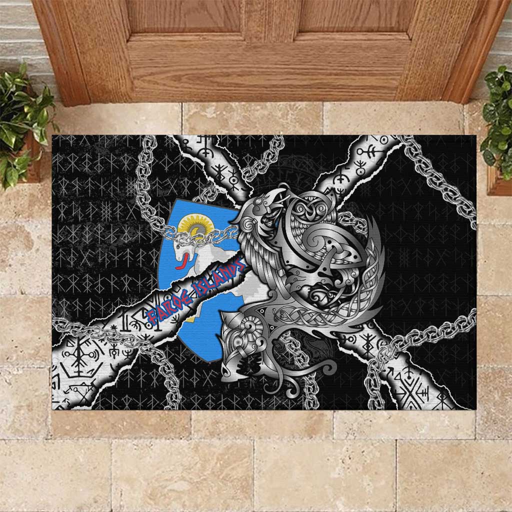Faroe Islands Vikings Rubber Doormat Nordic Lion Bound in Runes and Chains
