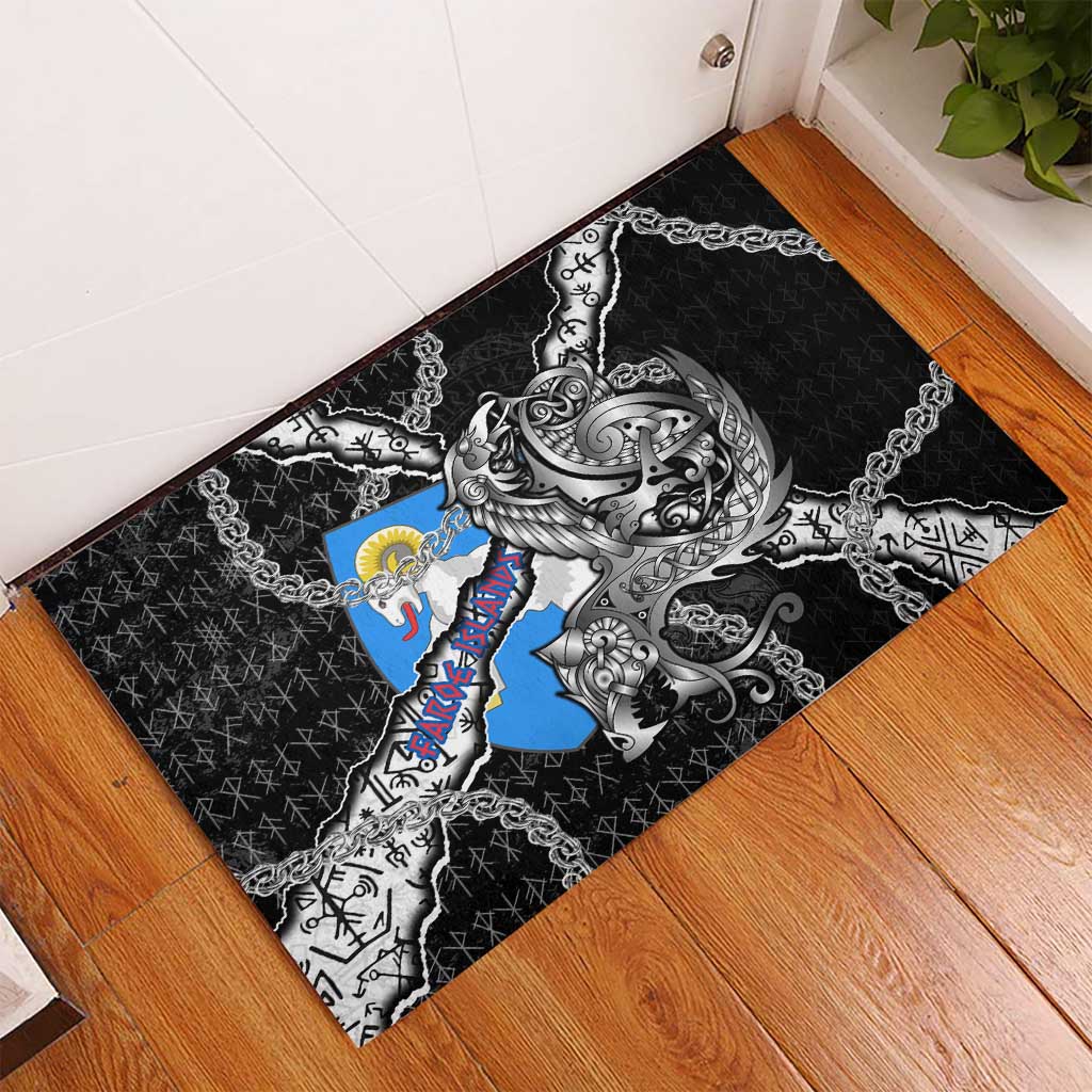 Faroe Islands Vikings Rubber Doormat Nordic Lion Bound in Runes and Chains