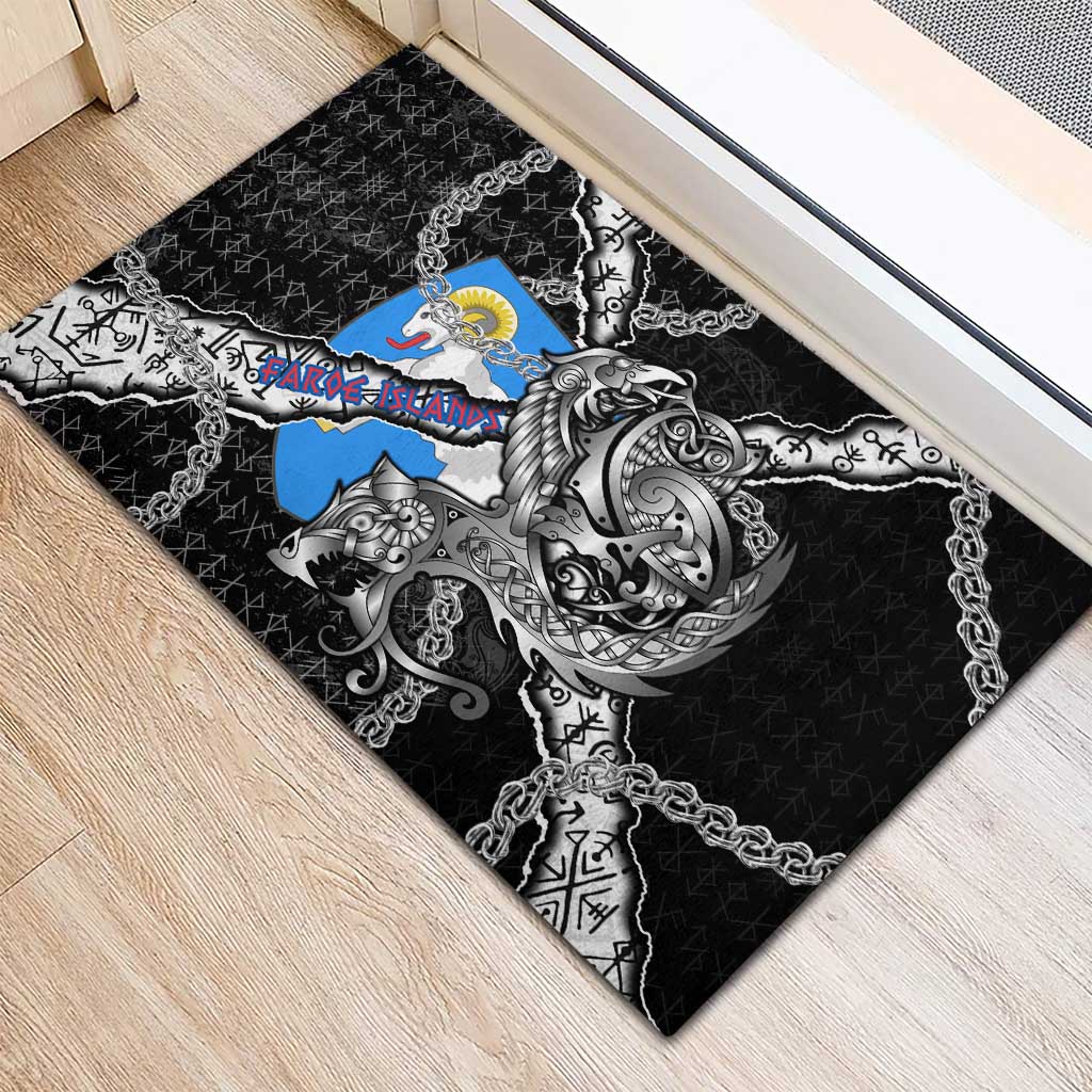 Faroe Islands Vikings Rubber Doormat Nordic Lion Bound in Runes and Chains