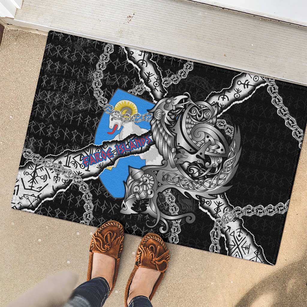 Faroe Islands Vikings Rubber Doormat Nordic Lion Bound in Runes and Chains