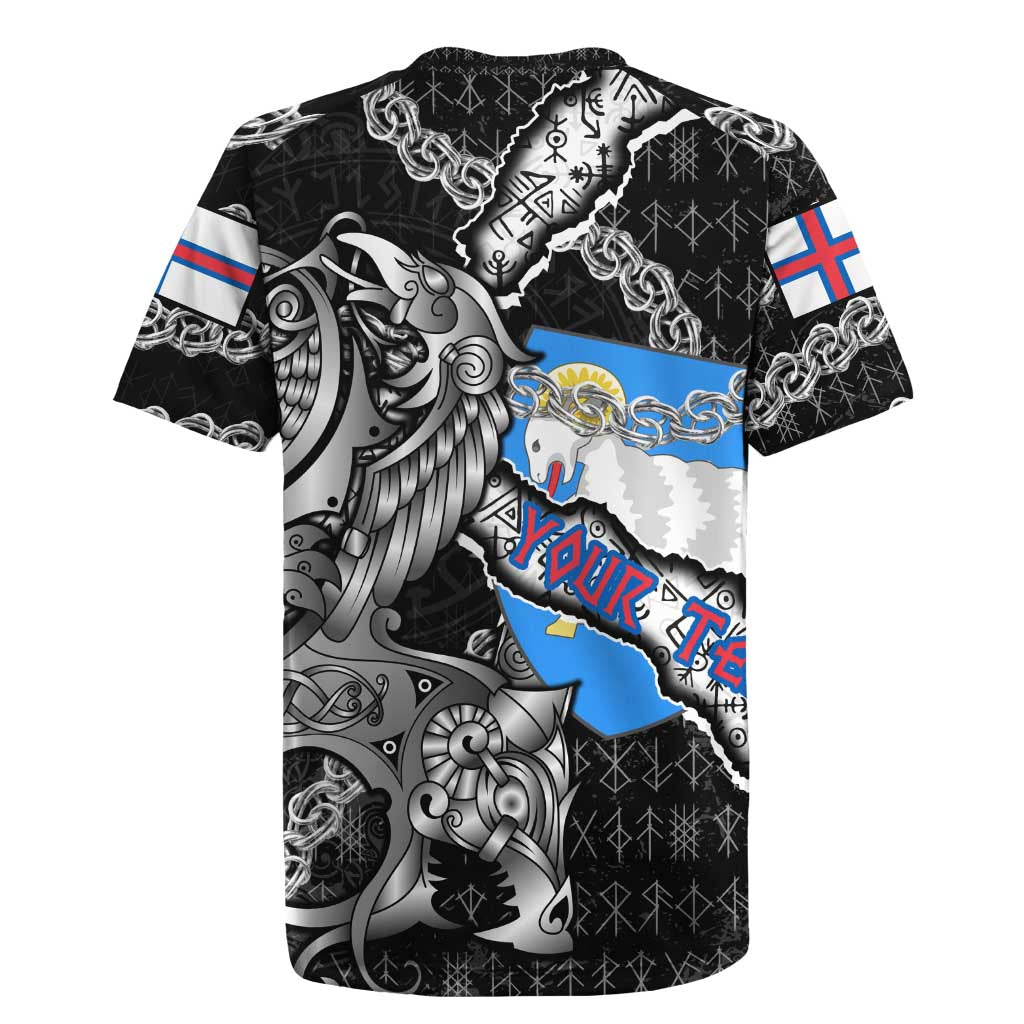 Personalized Faroe Islands Vikings Rugby Jersey Nordic Lion Bound in Runes and Chains