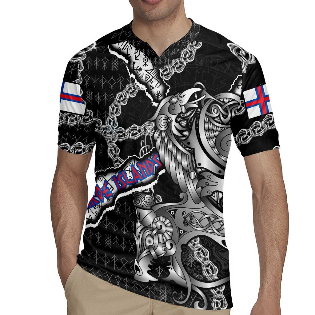 Personalized Faroe Islands Vikings Rugby Jersey Nordic Lion Bound in Runes and Chains
