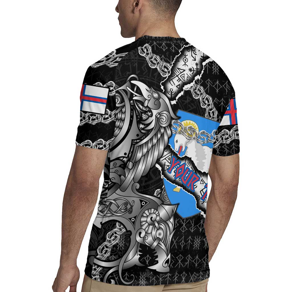 Personalized Faroe Islands Vikings Rugby Jersey Nordic Lion Bound in Runes and Chains