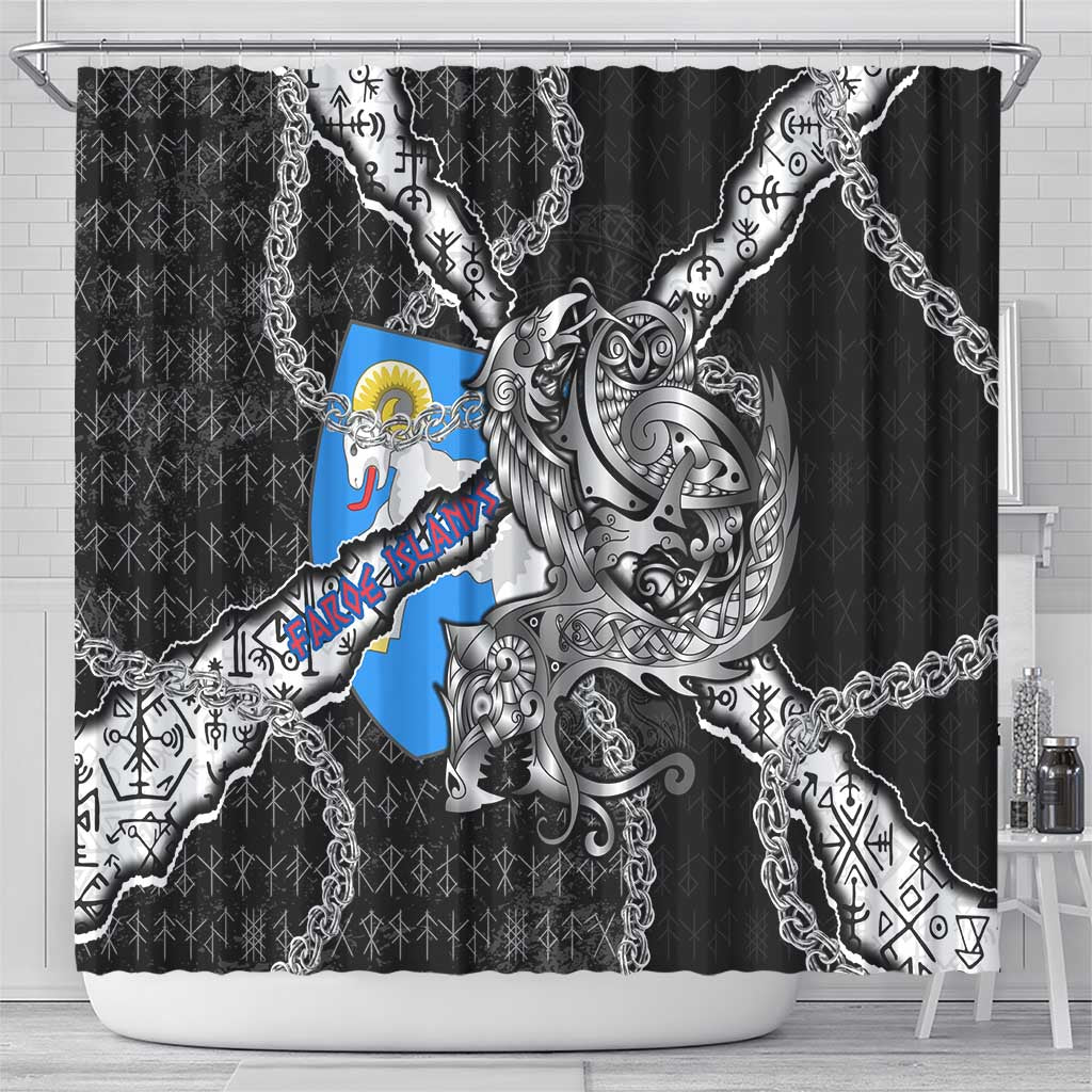Faroe Islands Vikings Shower Curtain Nordic Lion Bound in Runes and Chains