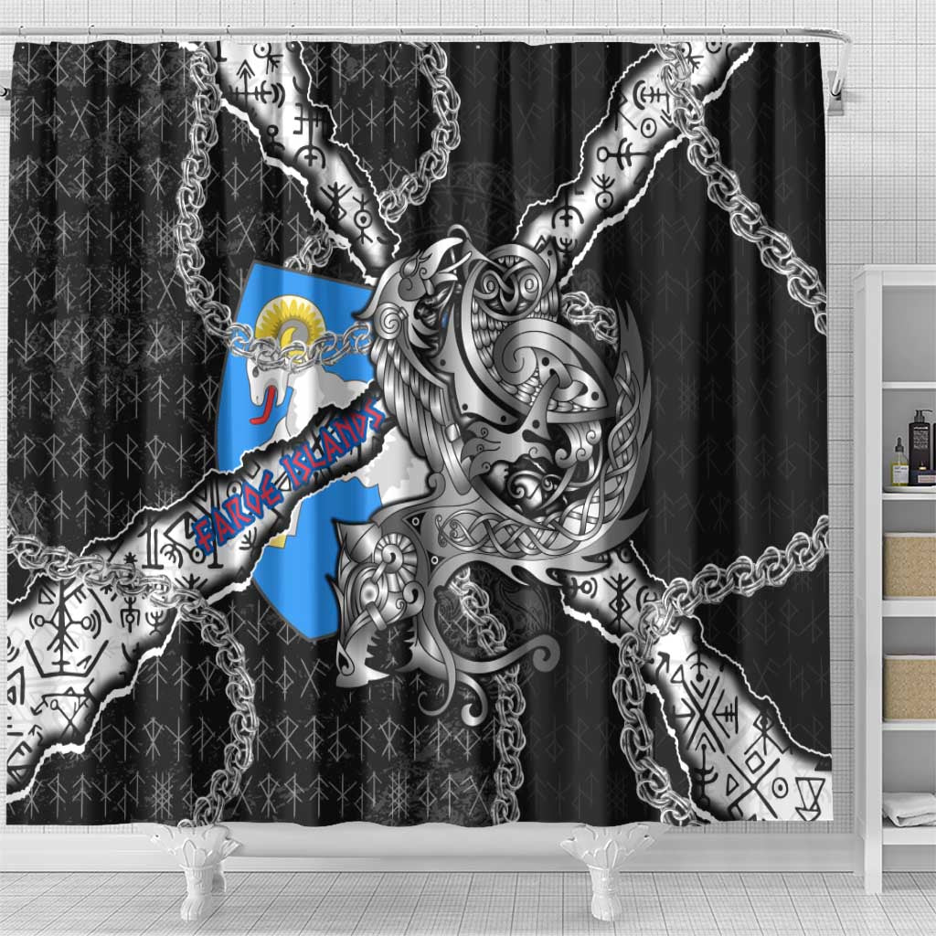 Faroe Islands Vikings Shower Curtain Nordic Lion Bound in Runes and Chains