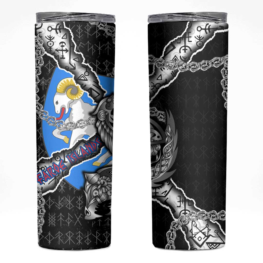 Faroe Islands Vikings Skinny Tumbler Nordic Lion Bound in Runes and Chains