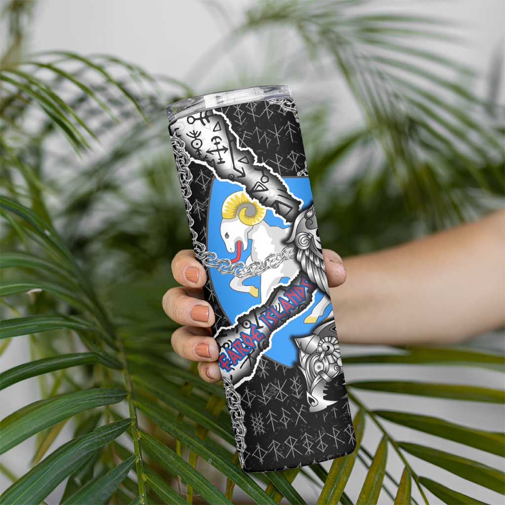 Faroe Islands Vikings Skinny Tumbler Nordic Lion Bound in Runes and Chains