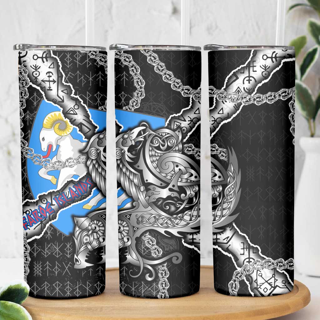 Faroe Islands Vikings Skinny Tumbler Nordic Lion Bound in Runes and Chains