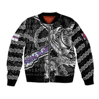 Personalized Faroe Islands Vikings Sleeve Zip Bomber Jacket Nordic Lion Bound in Runes and Chains
