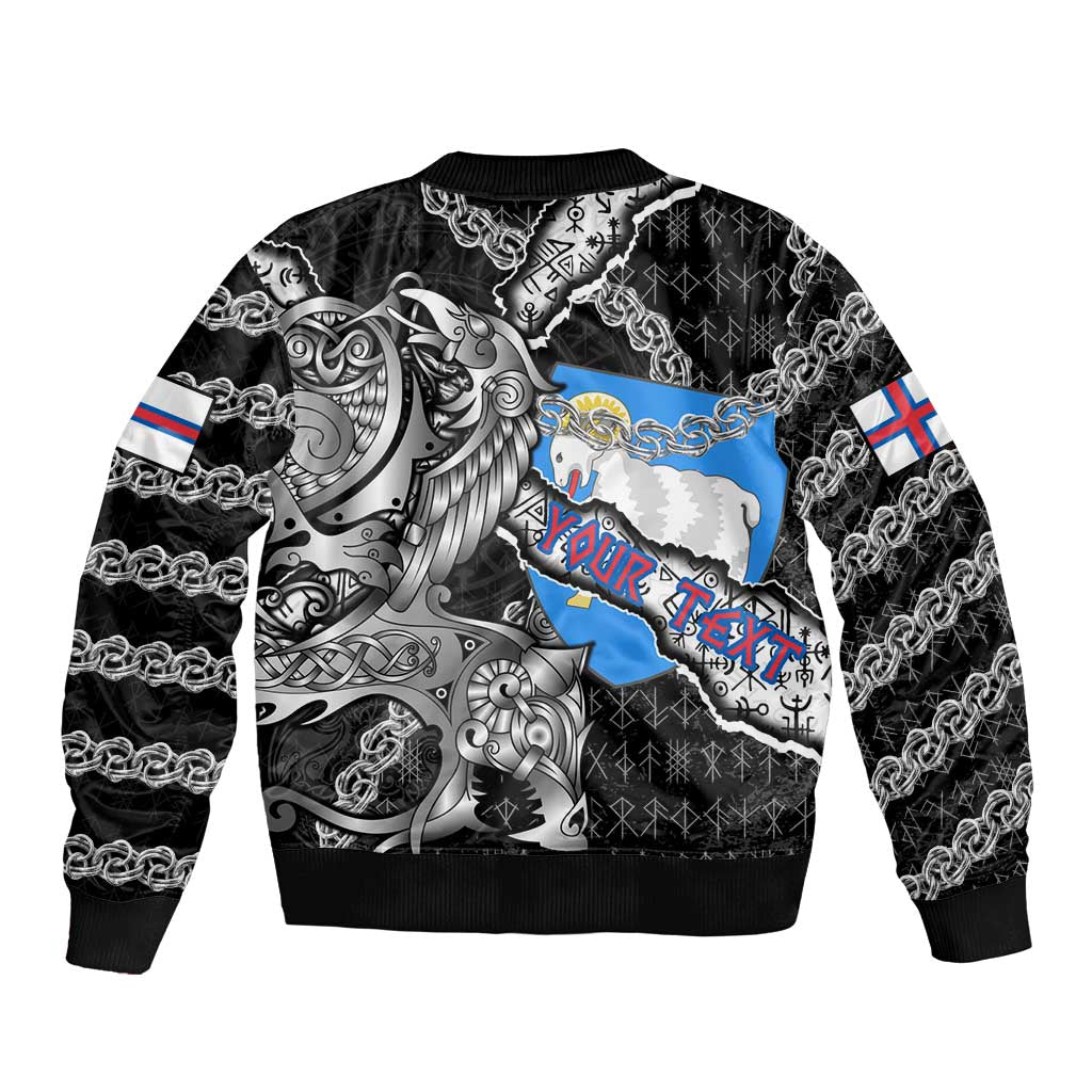 Personalized Faroe Islands Vikings Sleeve Zip Bomber Jacket Nordic Lion Bound in Runes and Chains