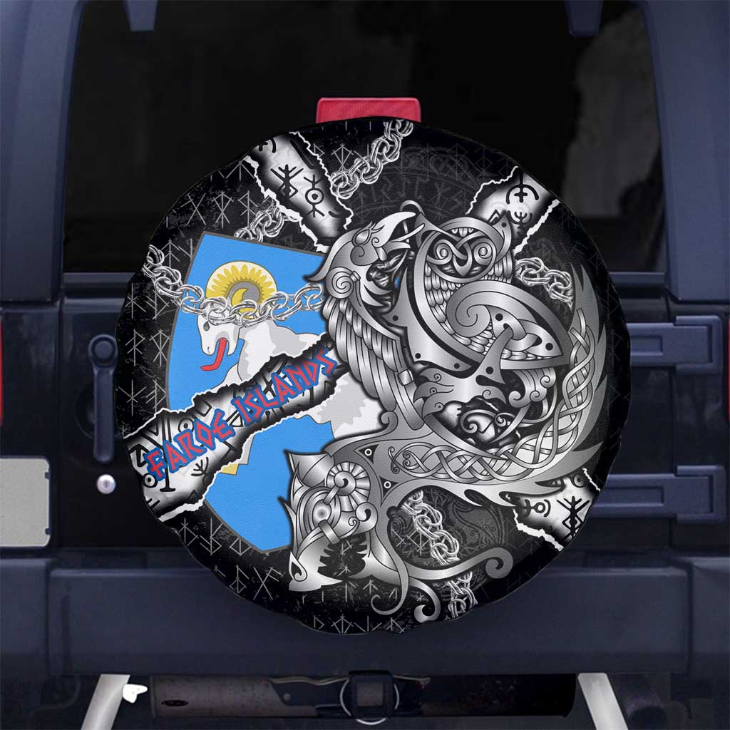Faroe Islands Vikings Spare Tire Cover Nordic Lion Bound in Runes and Chains