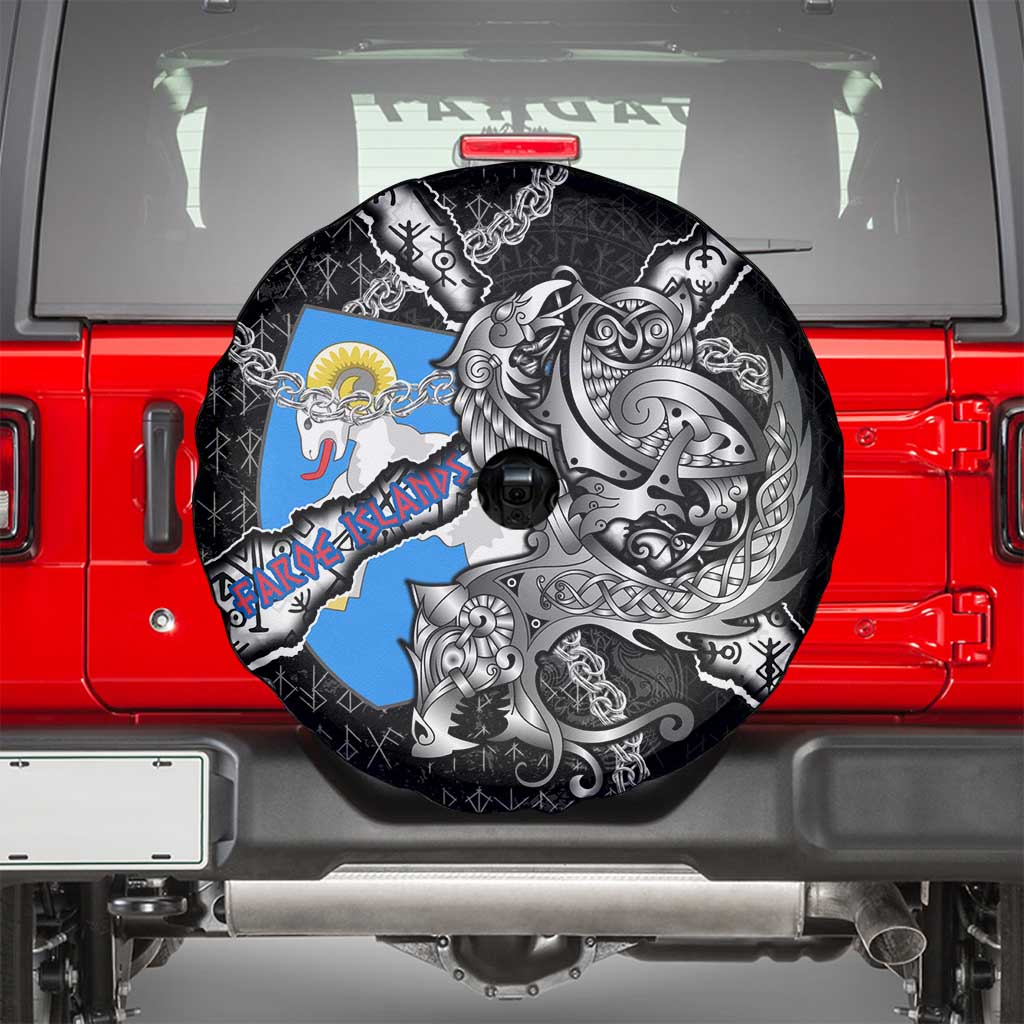 Faroe Islands Vikings Spare Tire Cover Nordic Lion Bound in Runes and Chains