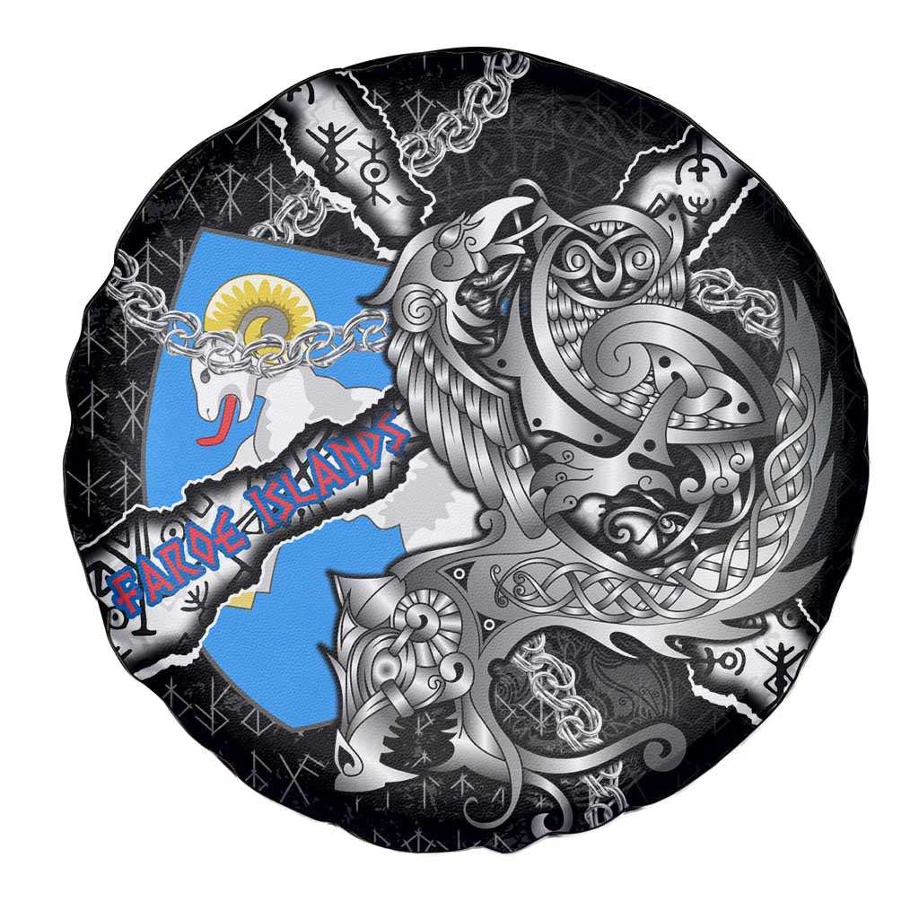 Faroe Islands Vikings Spare Tire Cover Nordic Lion Bound in Runes and Chains