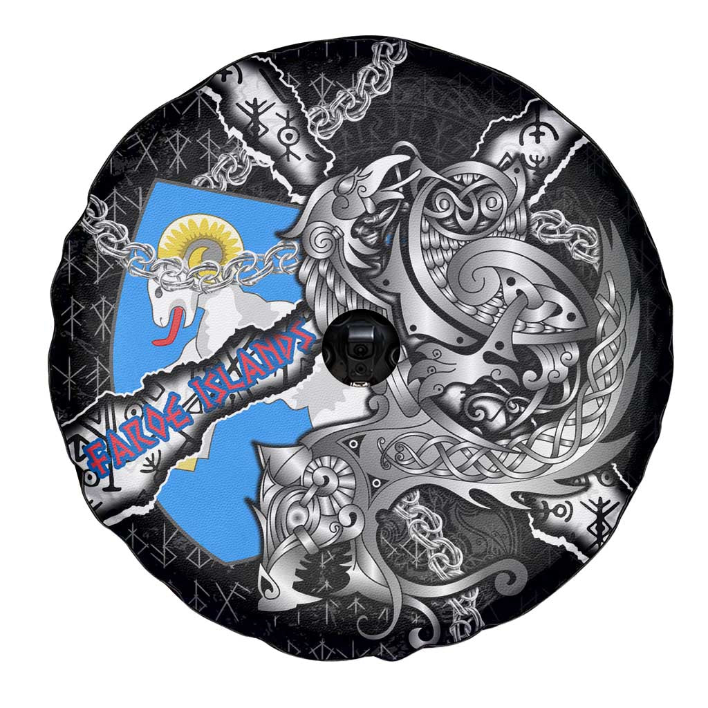 Faroe Islands Vikings Spare Tire Cover Nordic Lion Bound in Runes and Chains