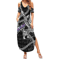 Personalized Faroe Islands Vikings Summer Maxi Dress Nordic Lion Bound in Runes and Chains