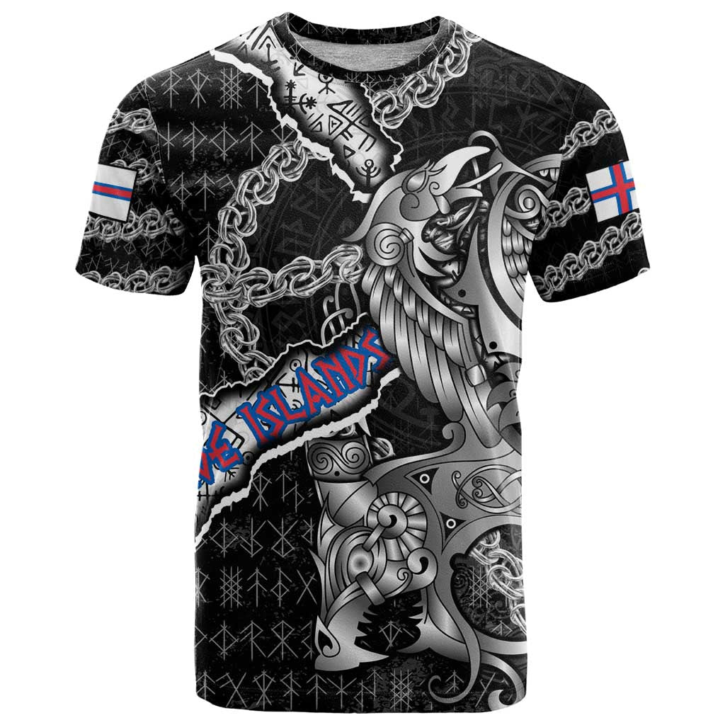 Personalized Faroe Islands Vikings T Shirt Nordic Lion Bound in Runes and Chains