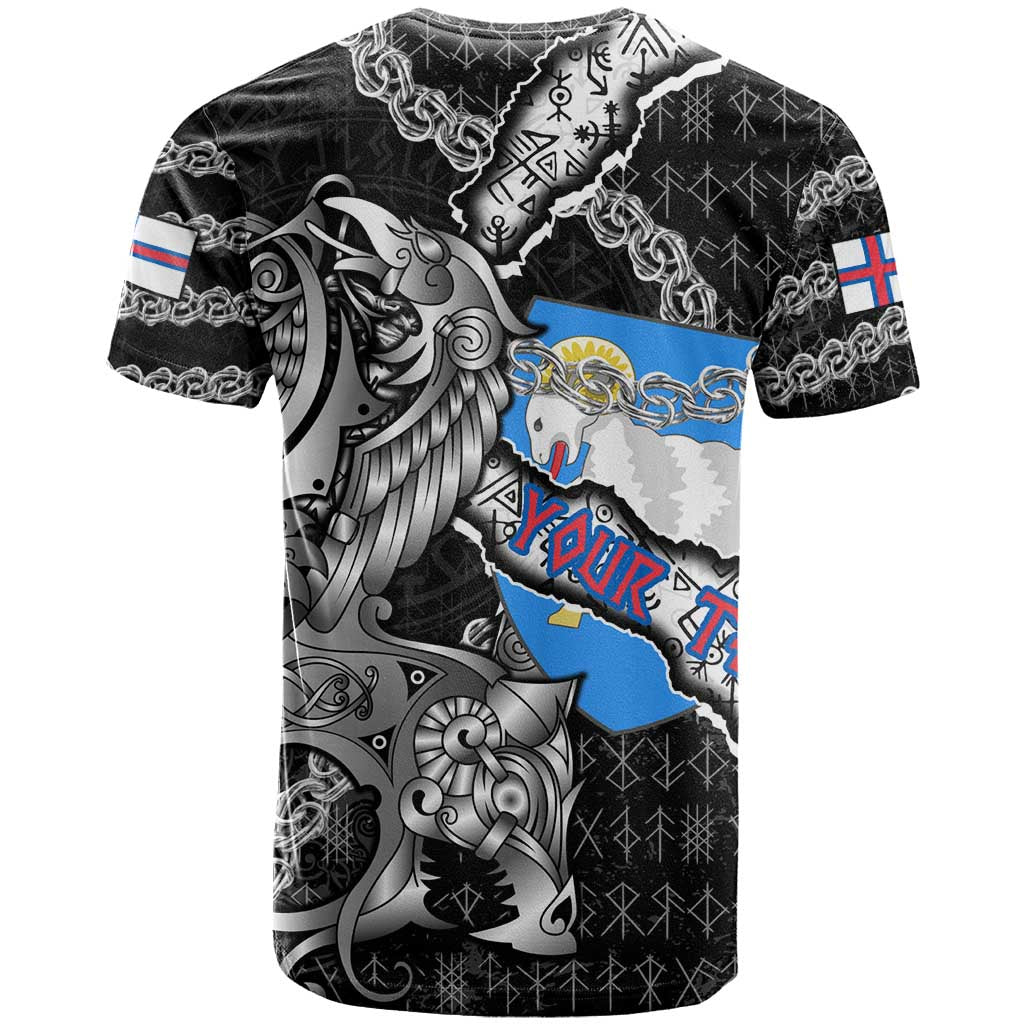 Personalized Faroe Islands Vikings T Shirt Nordic Lion Bound in Runes and Chains