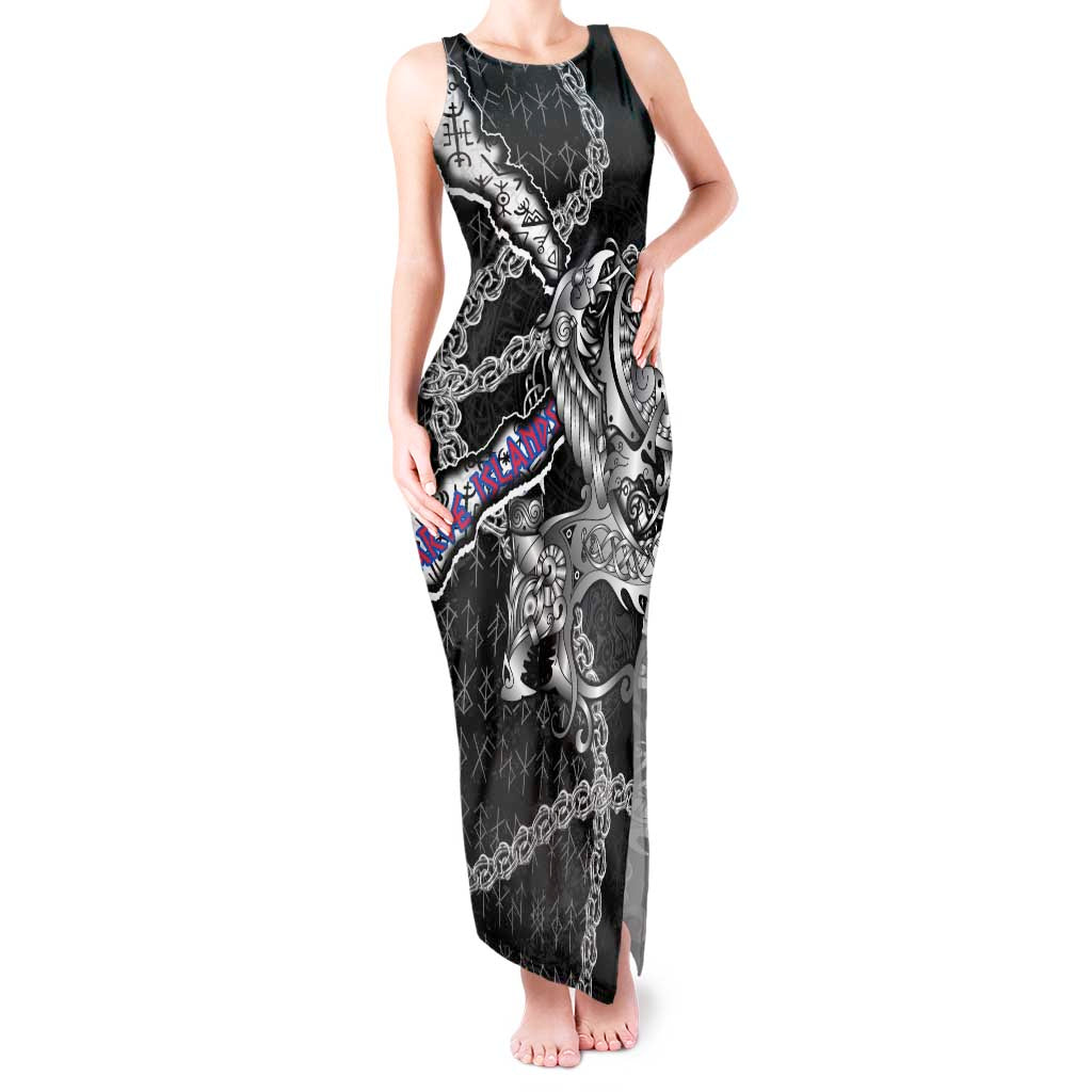Personalized Faroe Islands Vikings Tank Maxi Dress Nordic Lion Bound in Runes and Chains