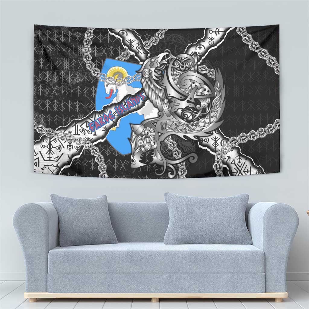 Faroe Islands Vikings Tapestry Nordic Lion Bound in Runes and Chains