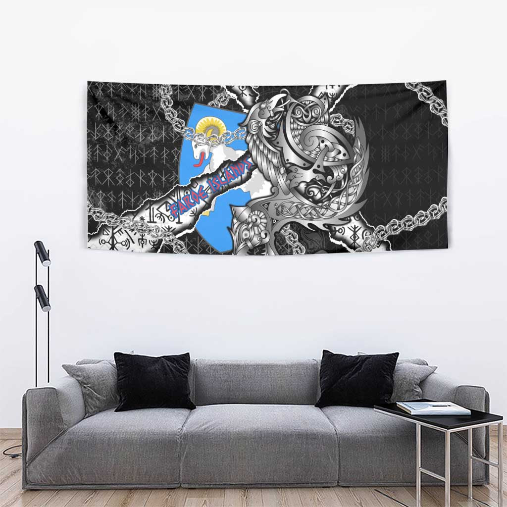Faroe Islands Vikings Tapestry Nordic Lion Bound in Runes and Chains
