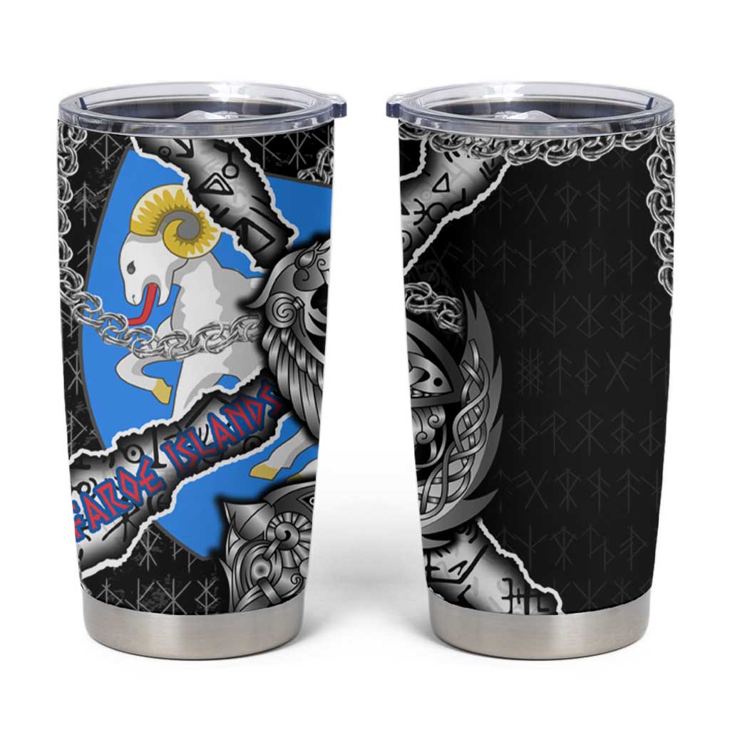 Faroe Islands Vikings Tumbler Cup Nordic Lion Bound in Runes and Chains