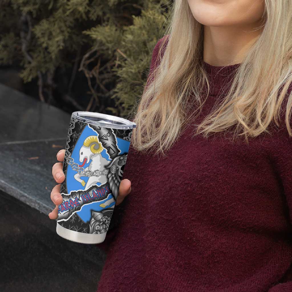 Faroe Islands Vikings Tumbler Cup Nordic Lion Bound in Runes and Chains