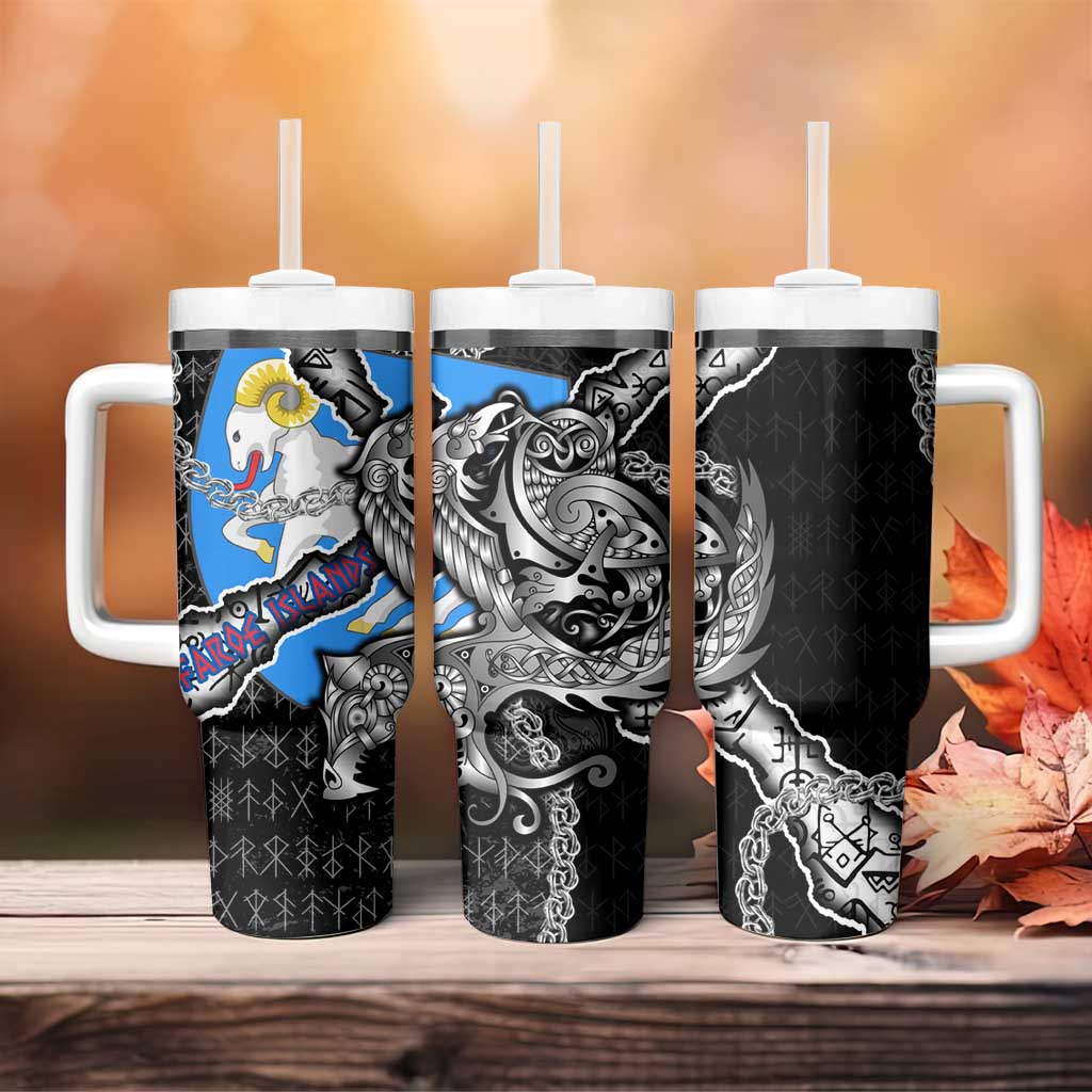 Faroe Islands Vikings Tumbler With Handle Nordic Lion Bound in Runes and Chains