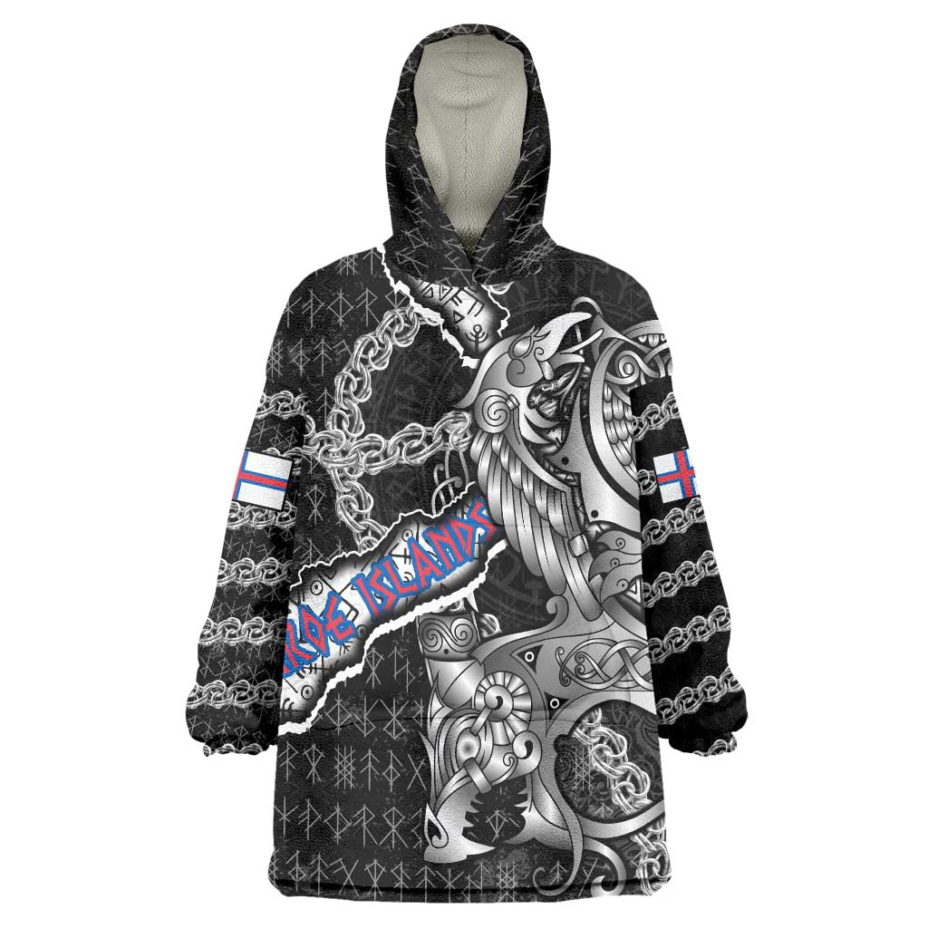 Personalized Faroe Islands Vikings Wearable Blanket Hoodie Nordic Lion Bound in Runes and Chains