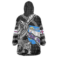Personalized Faroe Islands Vikings Wearable Blanket Hoodie Nordic Lion Bound in Runes and Chains