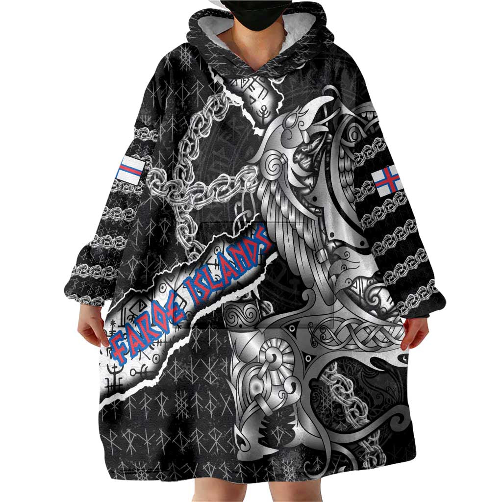 Personalized Faroe Islands Vikings Wearable Blanket Hoodie Nordic Lion Bound in Runes and Chains