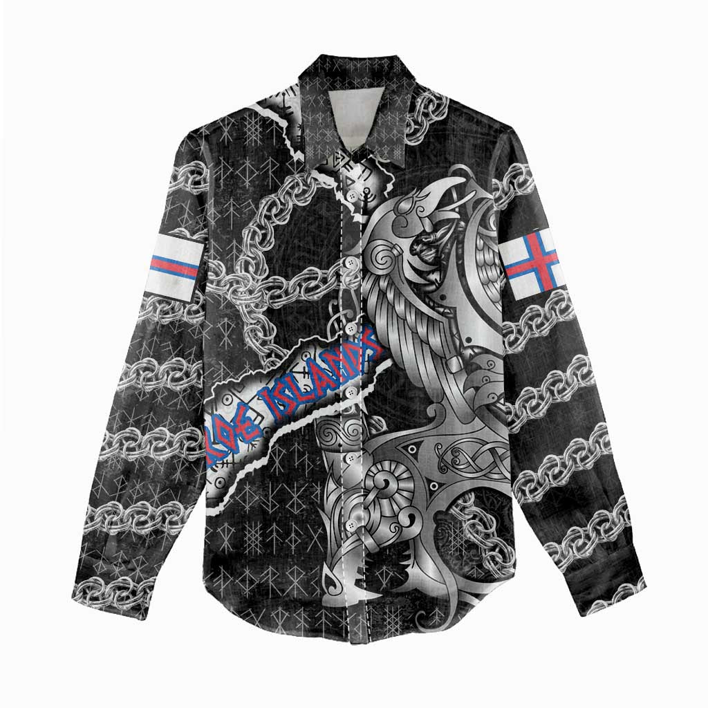 Personalized Faroe Islands Vikings Women Casual Shirt Nordic Lion Bound in Runes and Chains