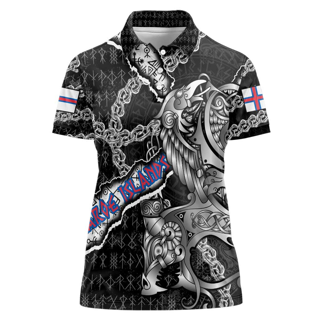 Personalized Faroe Islands Vikings Women Polo Shirt Nordic Lion Bound in Runes and Chains