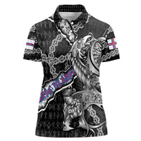 Personalized Faroe Islands Vikings Women Polo Shirt Nordic Lion Bound in Runes and Chains