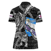 Personalized Faroe Islands Vikings Women Polo Shirt Nordic Lion Bound in Runes and Chains