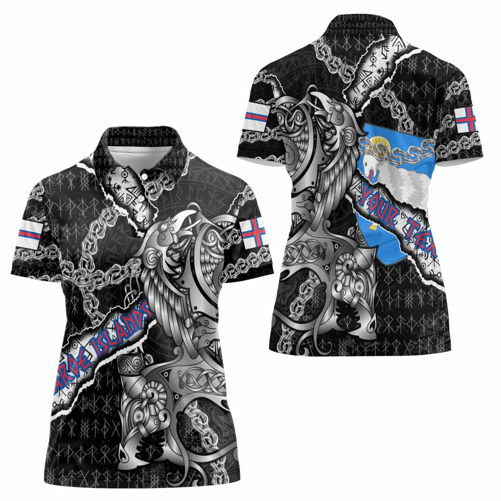 Personalized Faroe Islands Vikings Women Polo Shirt Nordic Lion Bound in Runes and Chains