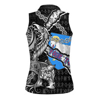 Personalized Faroe Islands Vikings Women Sleeveless Polo Shirt Nordic Lion Bound in Runes and Chains