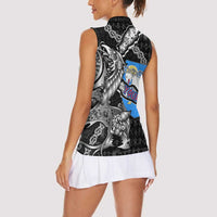 Personalized Faroe Islands Vikings Women Sleeveless Polo Shirt Nordic Lion Bound in Runes and Chains