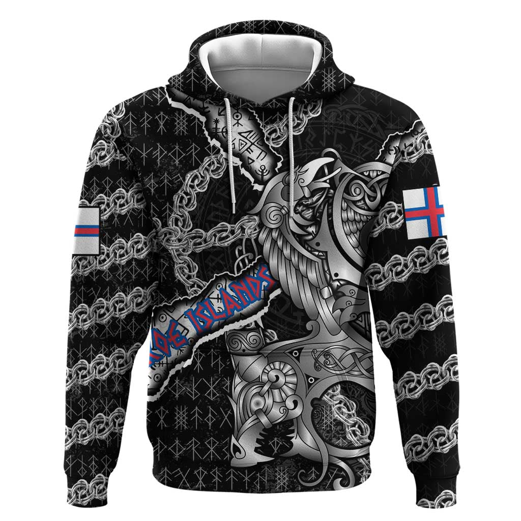 Personalized Faroe Islands Vikings Zip Hoodie Nordic Lion Bound in Runes and Chains