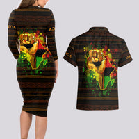 Black Power Couples Matching Long Sleeve Bodycon Dress and Hawaiian Shirt Africa Map - Wonder Print Shop