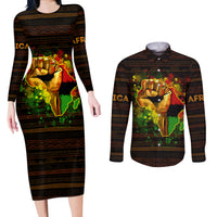 Black Power Couples Matching Long Sleeve Bodycon Dress and Long Sleeve Button Shirts Africa Map - Wonder Print Shop