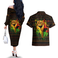 Black Power Couples Matching Off The Shoulder Long Sleeve Dress and Hawaiian Shirt Africa Map - Wonder Print Shop