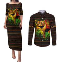 Black Power Couples Matching Puletasi Dress and Long Sleeve Button Shirts Africa Map - Wonder Print Shop