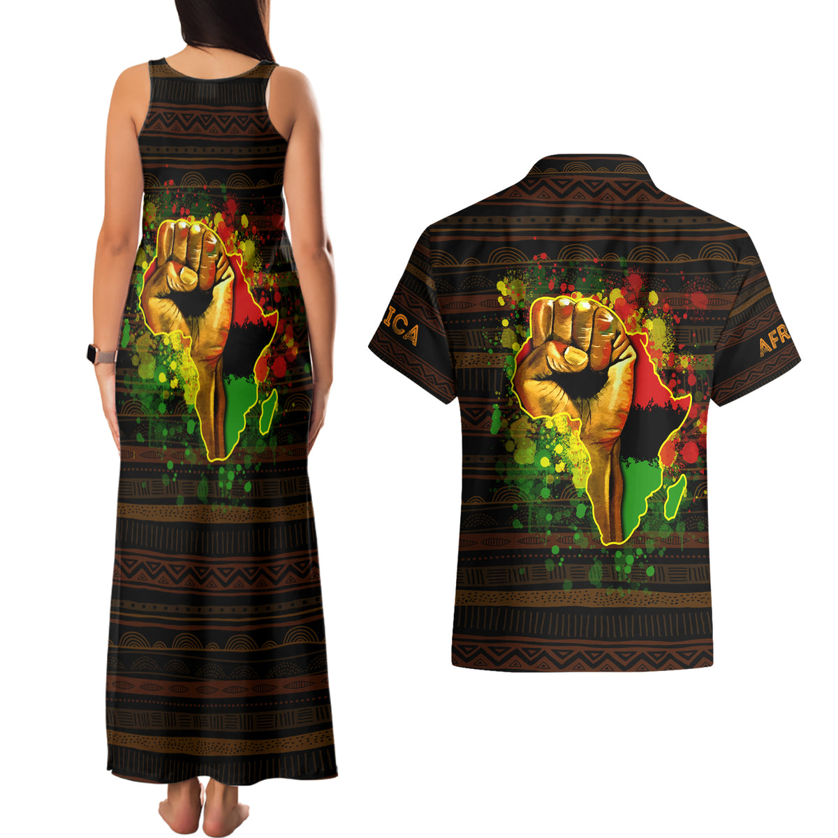 Black Power Couples Matching Tank Maxi Dress and Hawaiian Shirt Africa Map - Wonder Print Shop