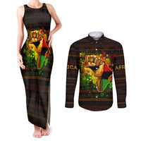 Black Power Couples Matching Tank Maxi Dress and Long Sleeve Button Shirts Africa Map - Wonder Print Shop