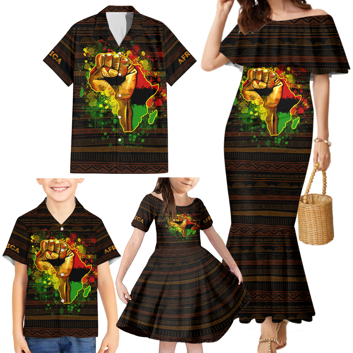 Black Power Family Matching Mermaid Dress and Hawaiian Shirt Africa Map - Wonder Print Shop