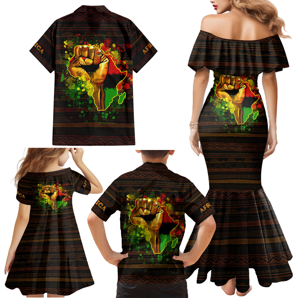 Black Power Family Matching Mermaid Dress and Hawaiian Shirt Africa Map - Wonder Print Shop