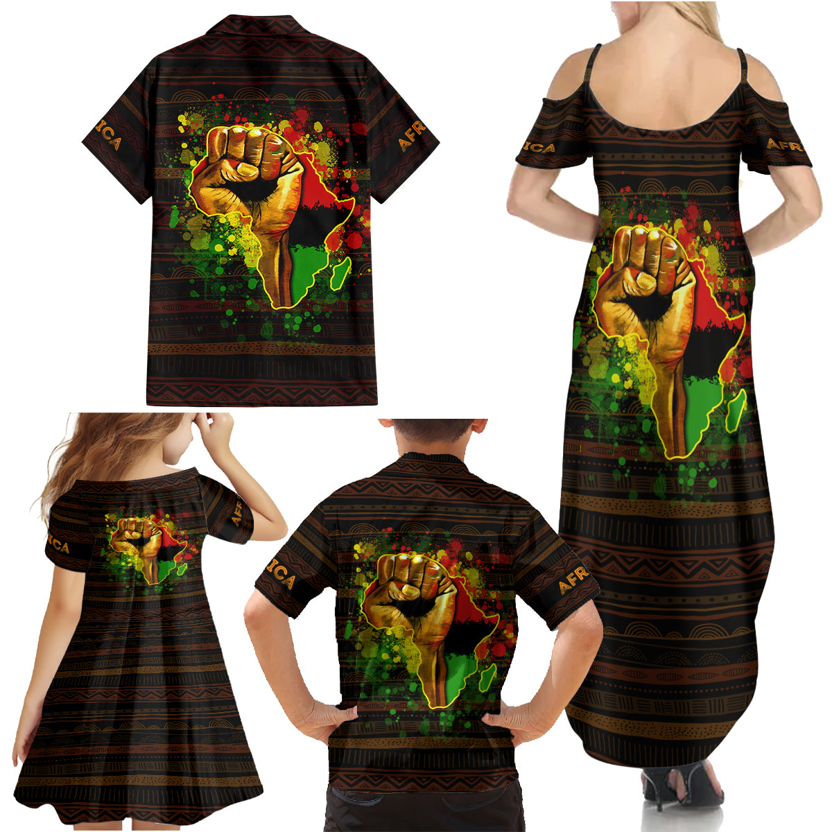 Black Power Family Matching Summer Maxi Dress and Hawaiian Shirt Africa Map - Wonder Print Shop